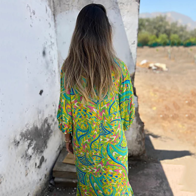 Herminie - Robe Longue Élégante à Imprimé Abstrait