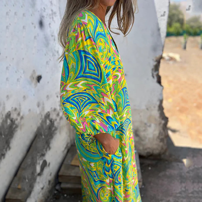 Herminie - Robe Longue Élégante à Imprimé Abstrait
