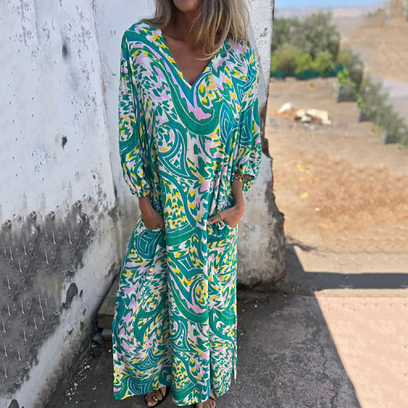 Herminie - Robe Longue Élégante à Imprimé Abstrait