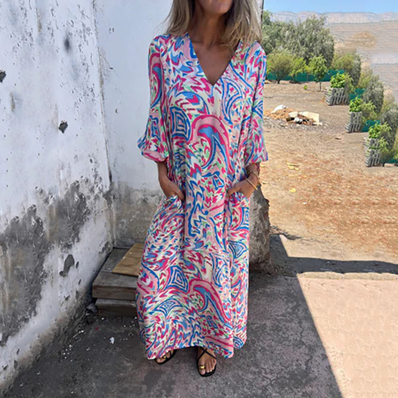 Herminie - Robe Longue Élégante à Imprimé Abstrait