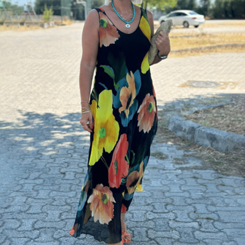 Maren - Robe Évasée Sans Manches à Imprimé Floral