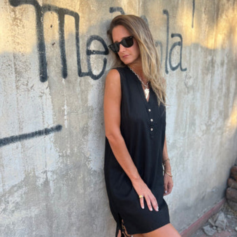 Noelia - Robe Sans Manches à Boutons et Décolleté en V pour Femme