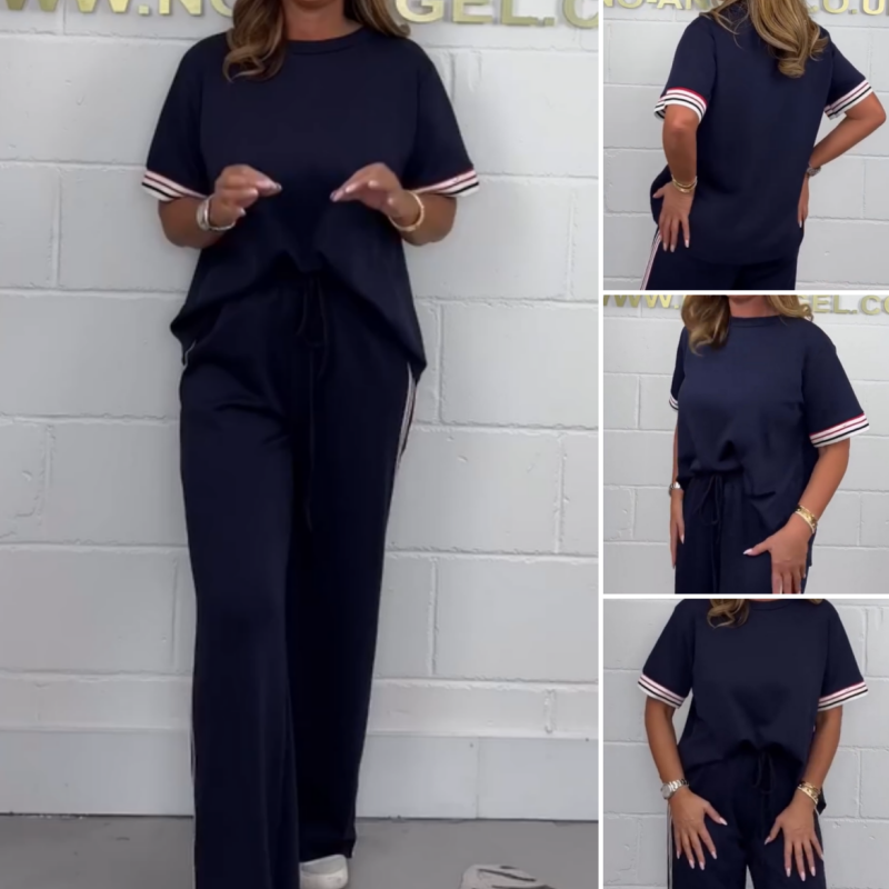 Milla - T-shirt à manches courtes avec rayures latérales et pantalon de jogging pour femme