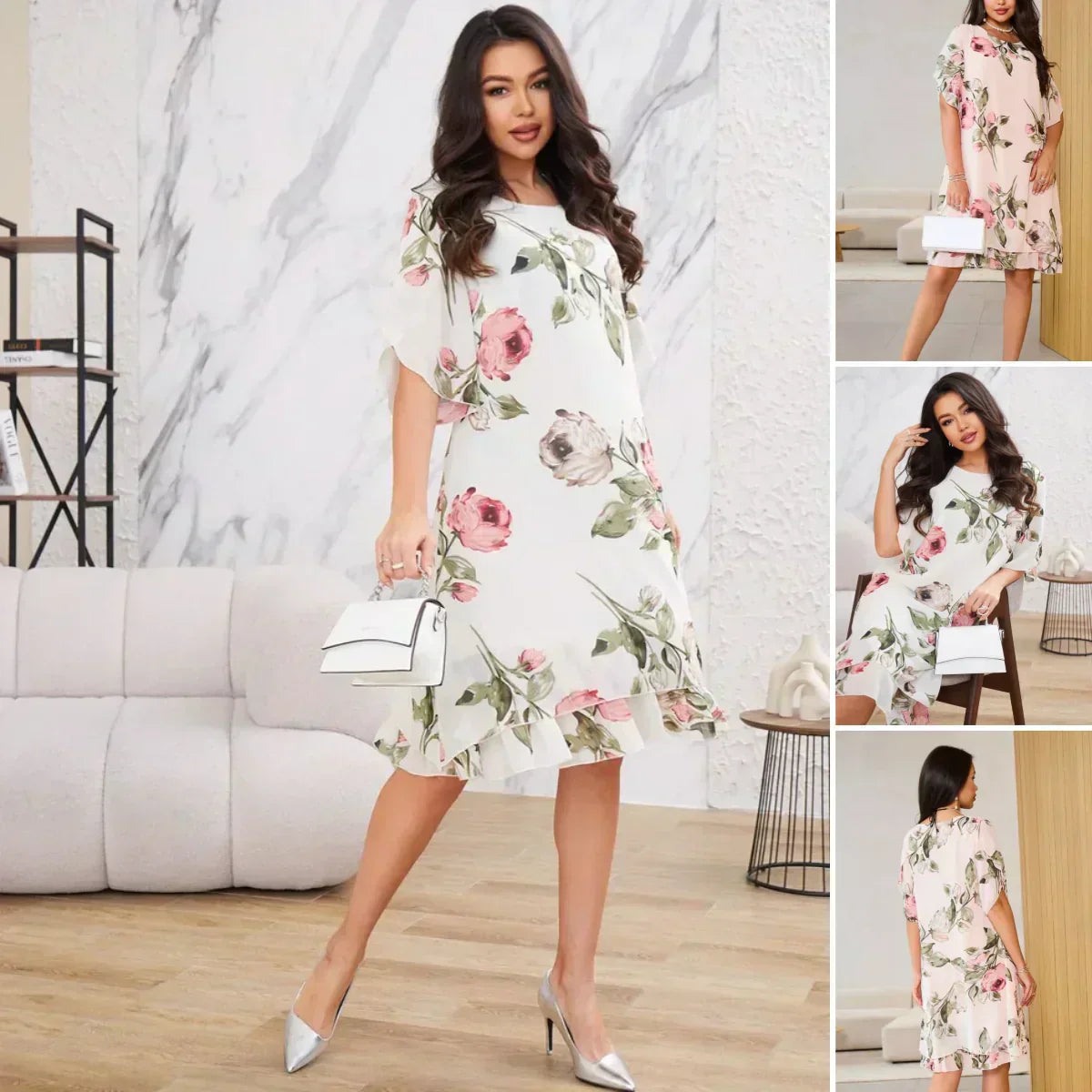 Kalina - Robe en mousseline avec pétales de fleurs