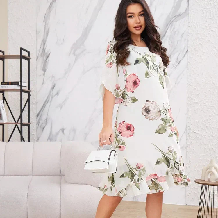Kalina - Robe en mousseline avec pétales de fleurs