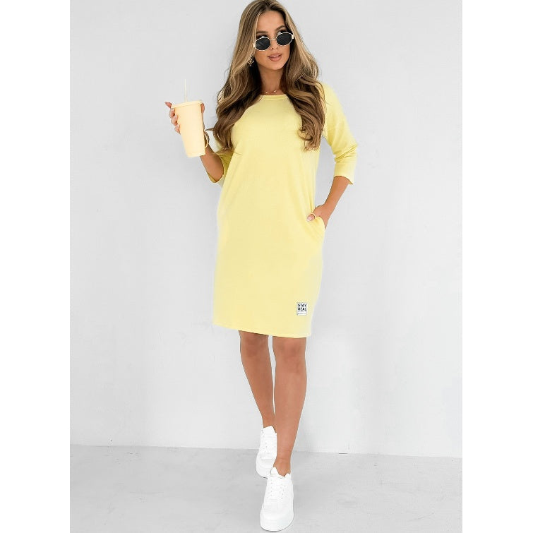 Lieka - Robe à Col Rond et Manches 3/4 avec Poches