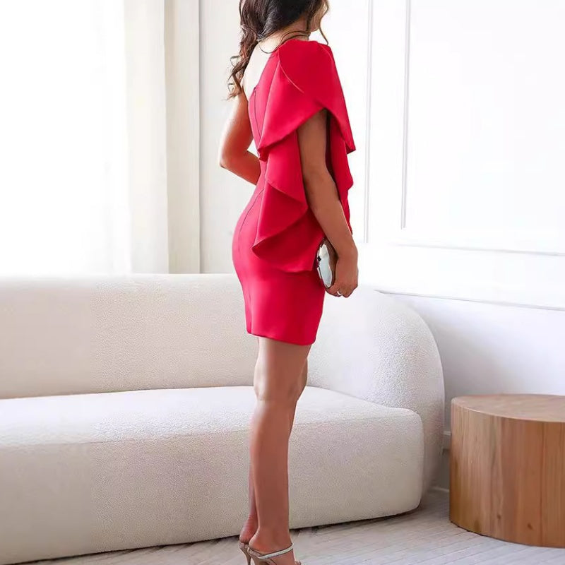 Arya - Robe Cocktail à Épaule Dégagée et Manches Volantes pour Femme