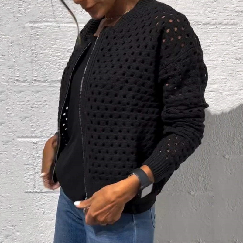 Florence - Veste Tricotée pour Femme avec Fermeture Éclair et Découpes