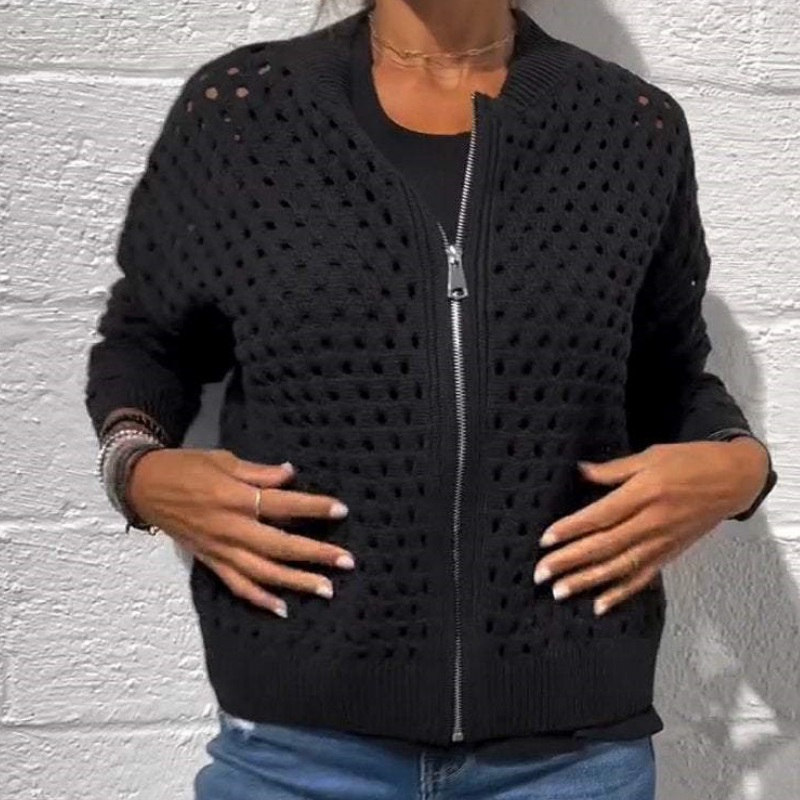 Florence - Veste Tricotée pour Femme avec Fermeture Éclair et Découpes
