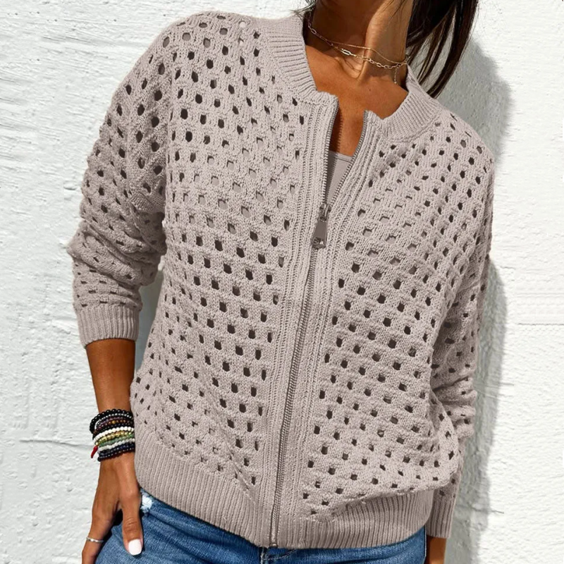 Florence - Veste Tricotée pour Femme avec Fermeture Éclair et Découpes