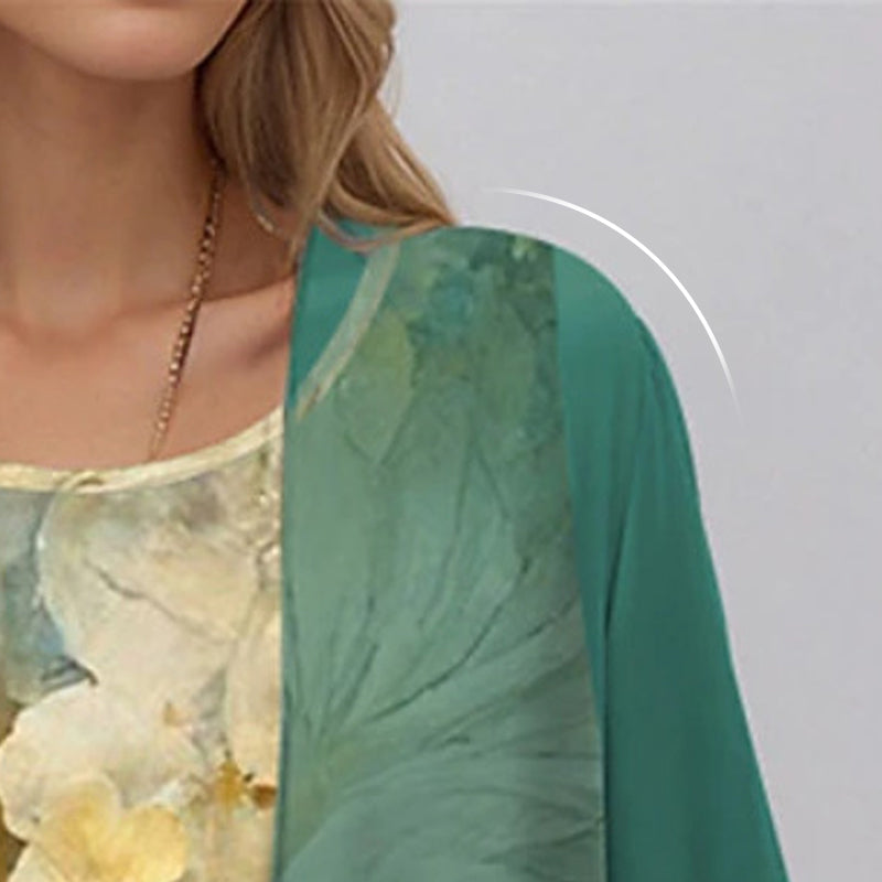 Eleny - Ensemble élégant de robe en chiffon floral en deux parties