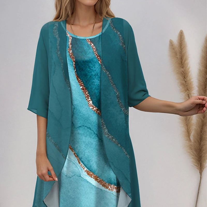 Eleny - Ensemble élégant de robe en chiffon floral en deux parties
