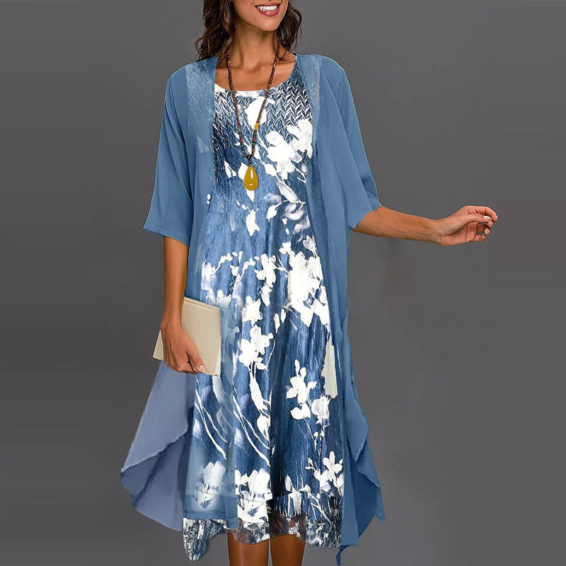 Eleny - Ensemble élégant de robe en chiffon floral en deux parties