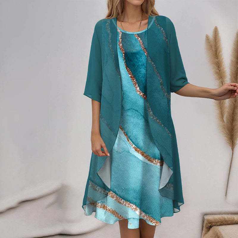 Eleny - Ensemble élégant de robe en chiffon floral en deux parties