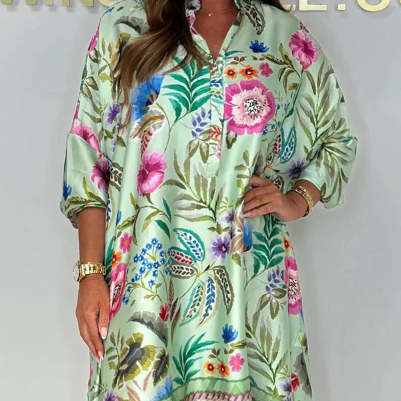 Violetta - Robe Florale Décontractée avec Décolleté en V et Boutons Partiels