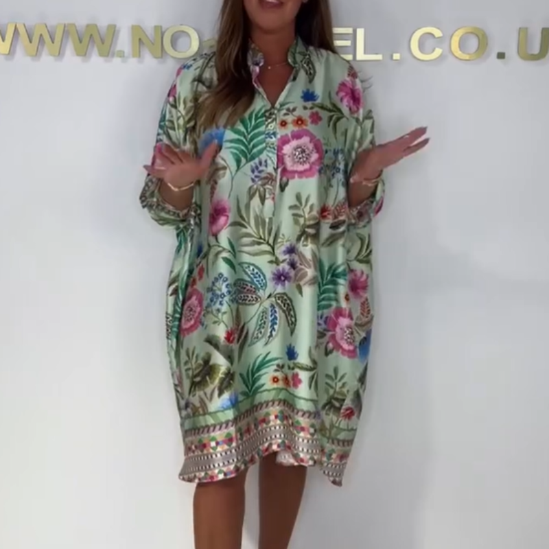Violetta - Robe Florale Décontractée avec Décolleté en V et Boutons Partiels