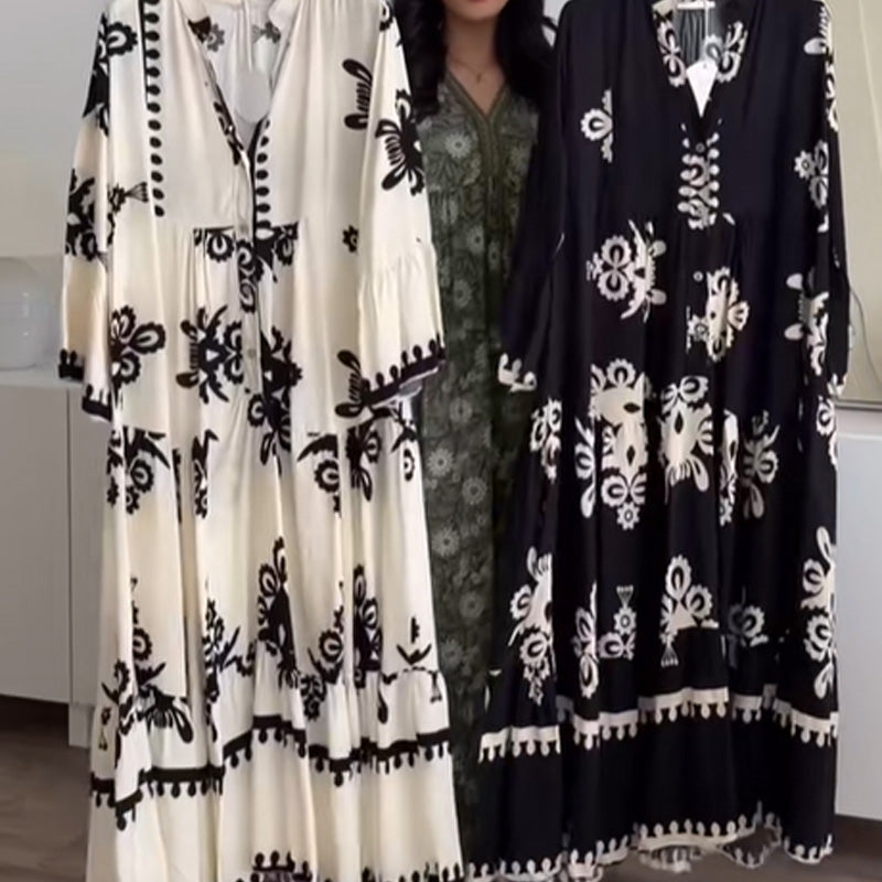 Katell - Robe Midi Ample pour Femme avec Ourlet Volanté