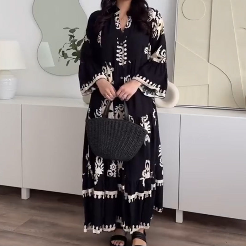 Katell - Robe Midi Ample pour Femme avec Ourlet Volanté