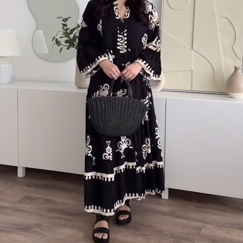 Katell - Robe Midi Ample pour Femme avec Ourlet Volanté