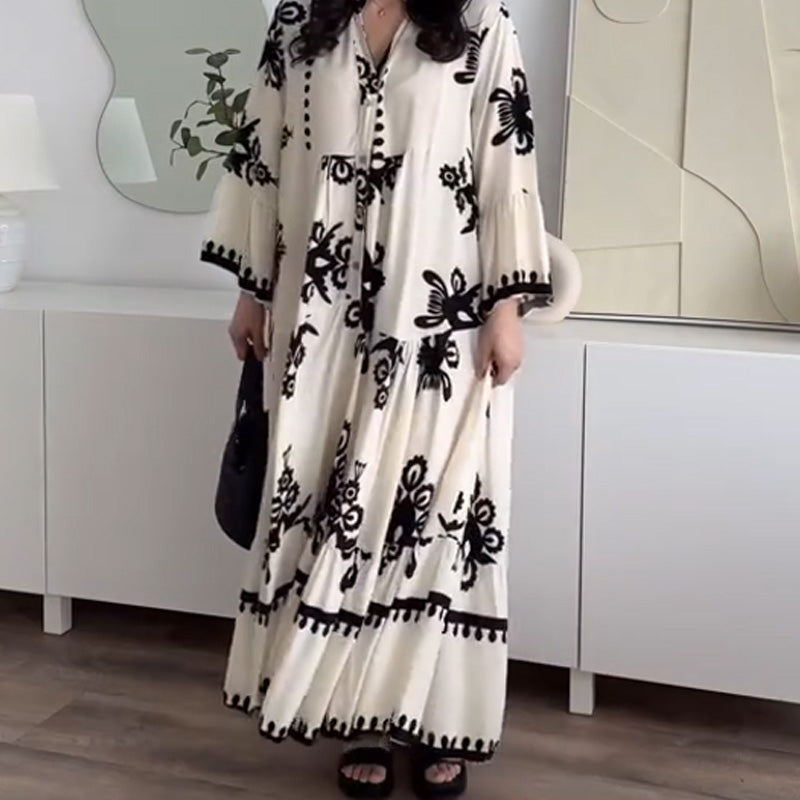 Katell - Robe Midi Ample pour Femme avec Ourlet Volanté