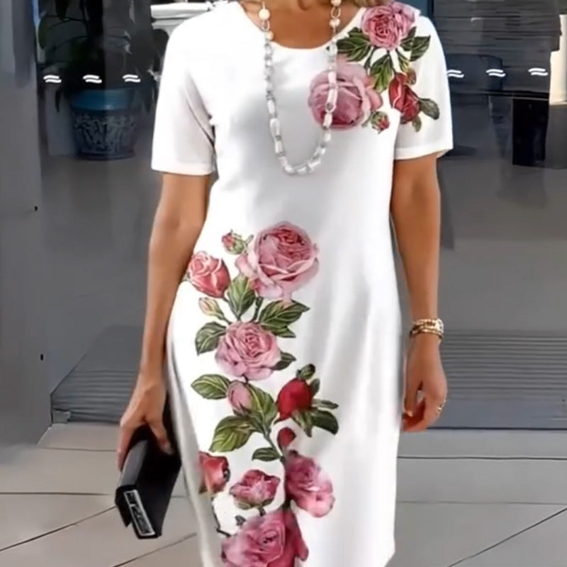 Josina - Robe Courte à Manches Courtes et Col Rond Imprimé Mode Féminine