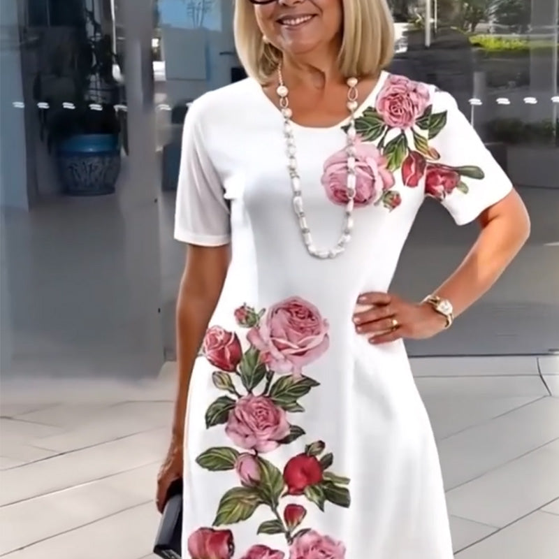 Josina - Robe Courte à Manches Courtes et Col Rond Imprimé Mode Féminine