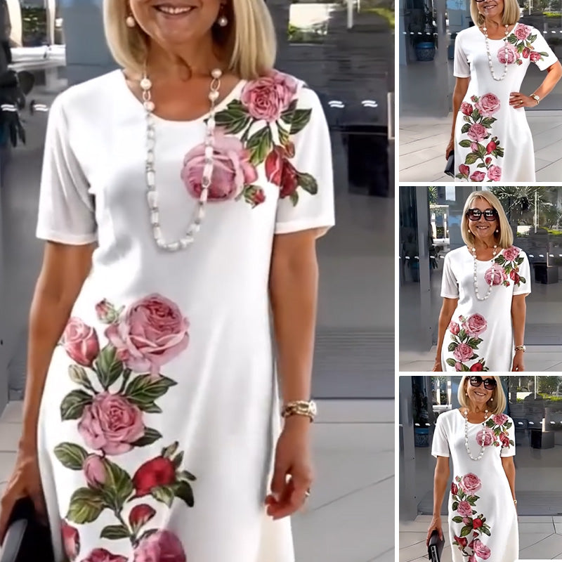 Josina - Robe Courte à Manches Courtes et Col Rond Imprimé Mode Féminine