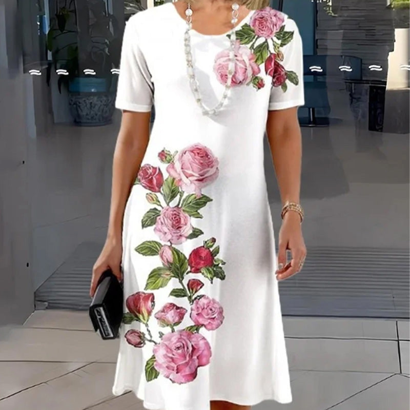 Josina - Robe Courte à Manches Courtes et Col Rond Imprimé Mode Féminine