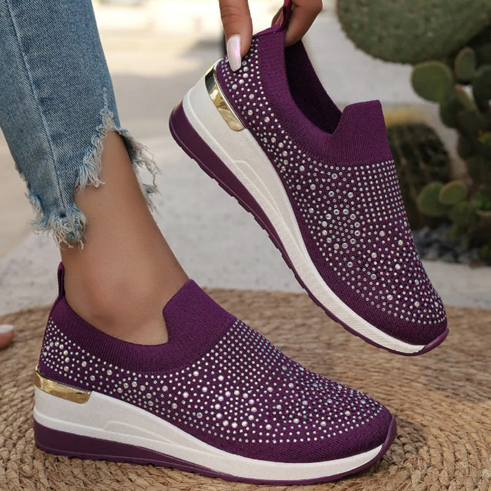 Azelisse - Baskets femme à enfiler avec strass et semelle plateforme