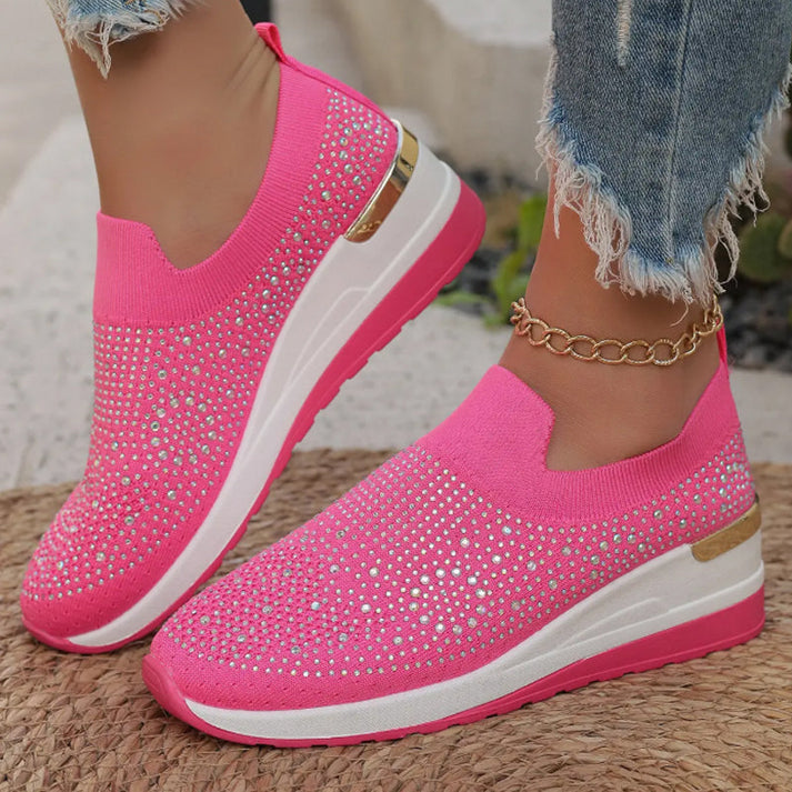 Azelisse - Baskets femme à enfiler avec strass et semelle plateforme