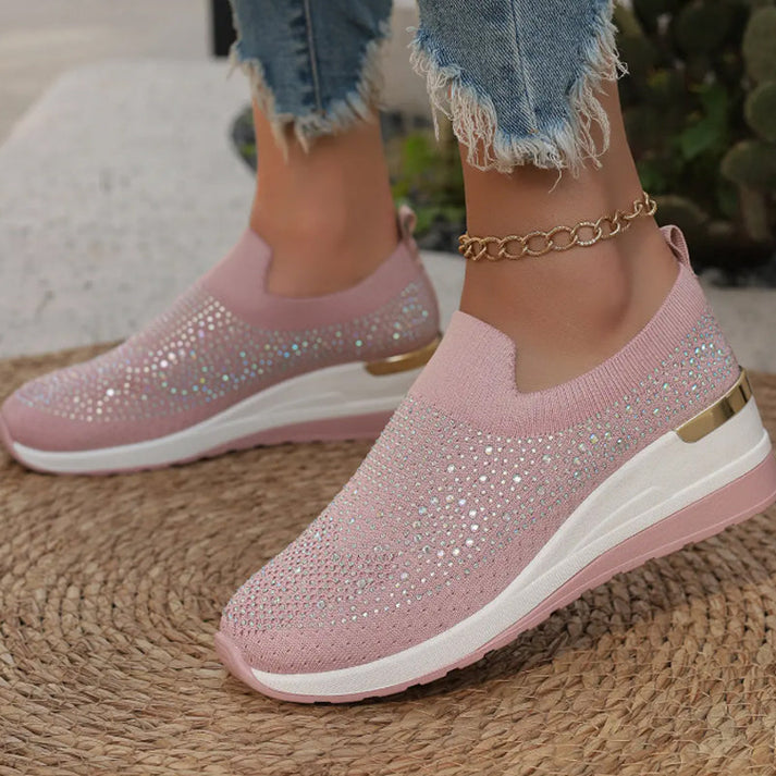 Azelisse - Baskets femme à enfiler avec strass et semelle plateforme