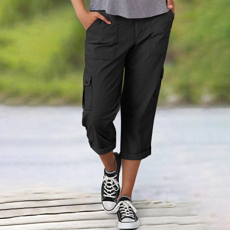 Ophiria - Pantalon cargo capri femme multi poches coupe décontractée