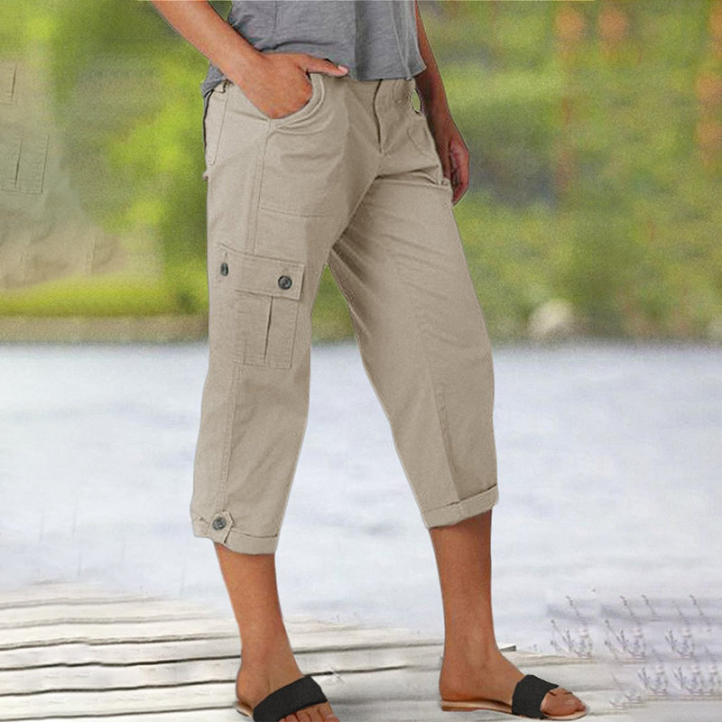 Ophiria - Pantalon cargo capri femme multi poches coupe décontractée