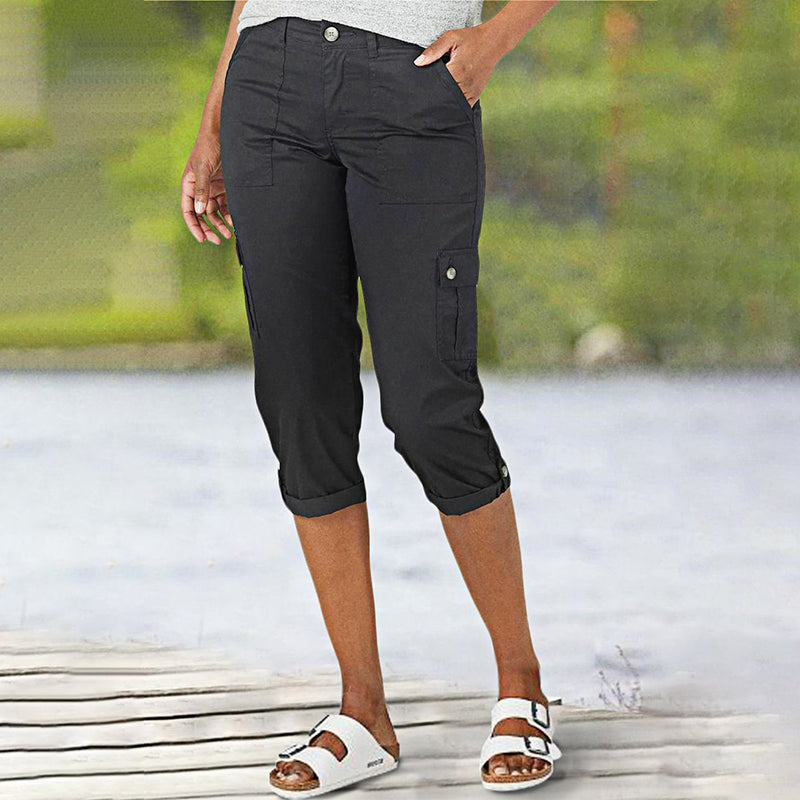Ophiria - Pantalon cargo capri femme multi poches coupe décontractée
