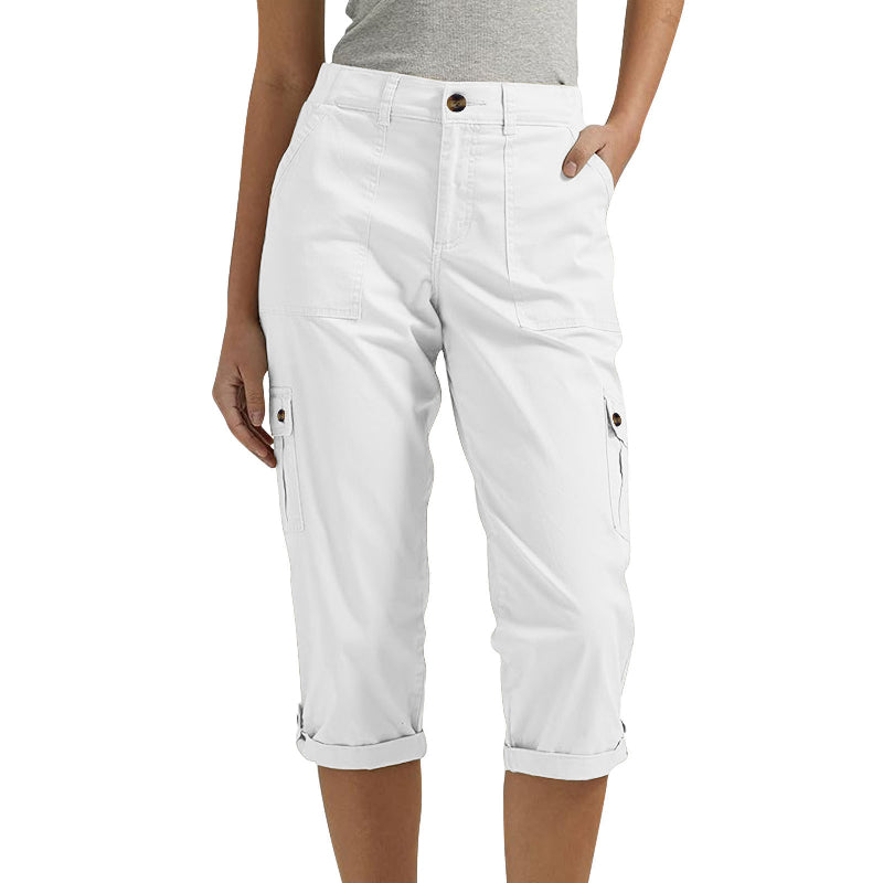 Ophiria - Pantalon cargo capri femme multi poches coupe décontractée