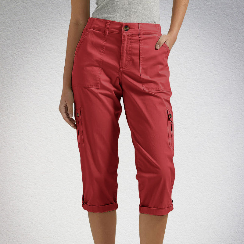 Ophiria - Pantalon cargo capri femme multi poches coupe décontractée