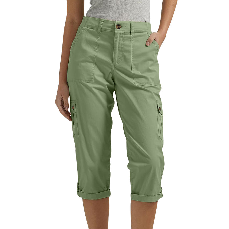 Ophiria - Pantalon cargo capri femme multi poches coupe décontractée