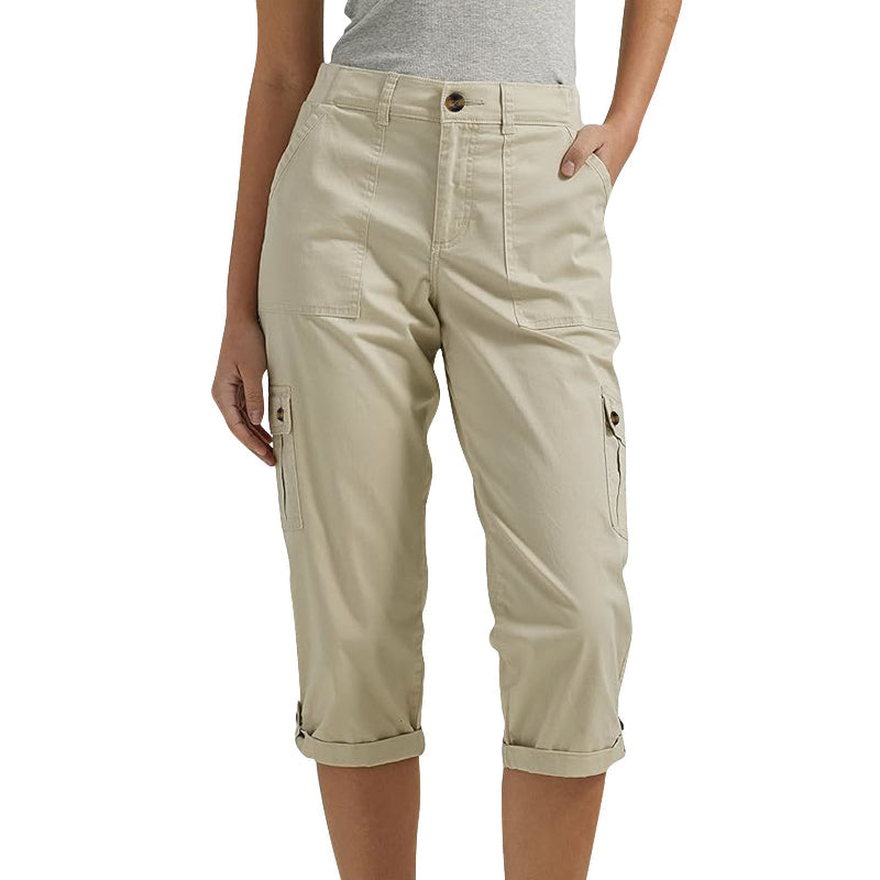 Ophiria - Pantalon cargo capri femme multi poches coupe décontractée