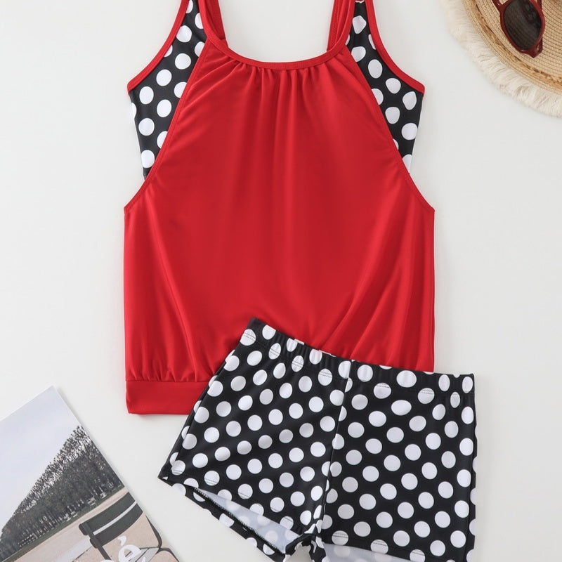 Hesoria - Maillot de bain femme deux pièces pois taille haute été plage