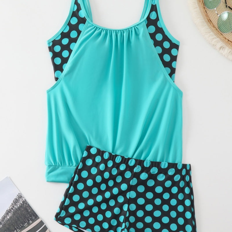 Hesoria - Maillot de bain femme deux pièces pois taille haute été plage