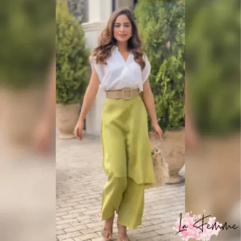 Myla - Ensemble Élégant Femme : Top à V-has et Pantalon à Pattes d'éléphant