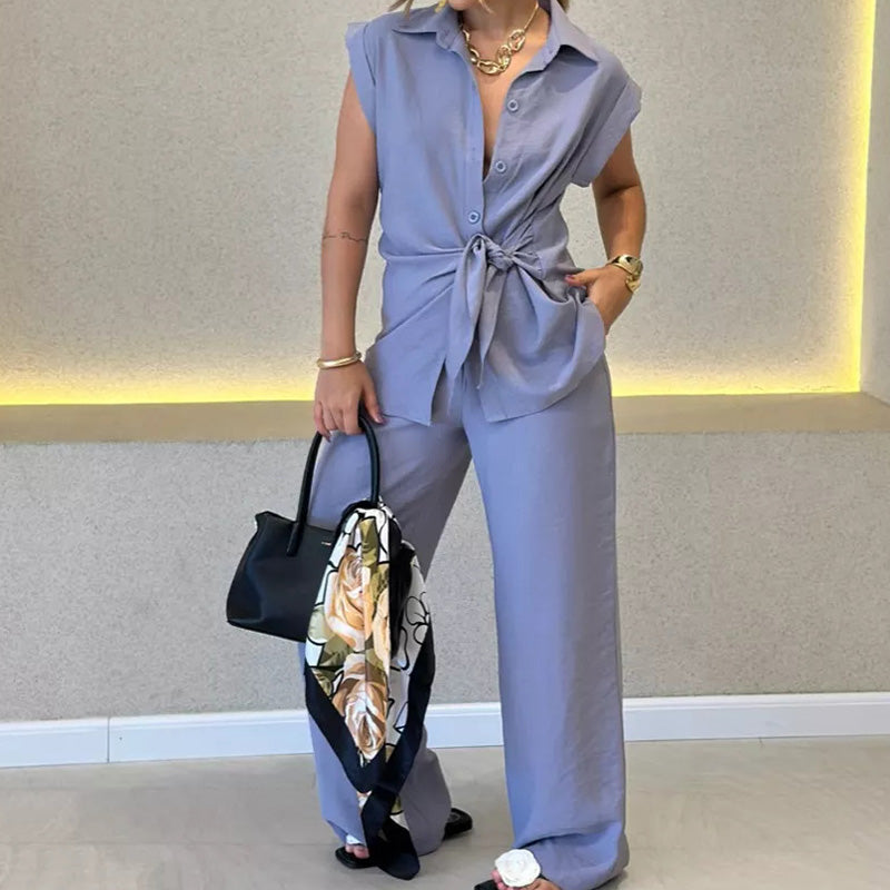 Ivette - Ensemble élégant avec blouse sans manches et pantalon taille haute