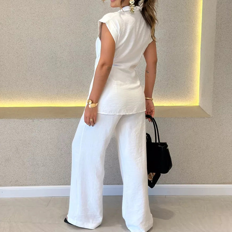 Ivette - Ensemble élégant avec blouse sans manches et pantalon taille haute