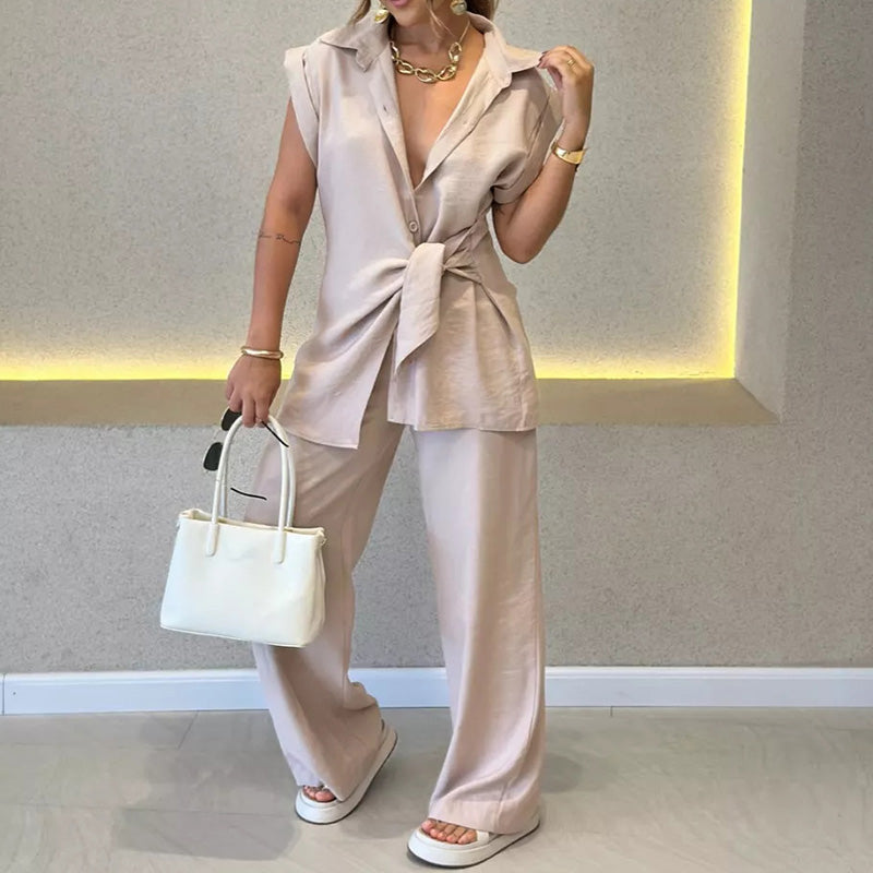 Ivette - Ensemble élégant avec blouse sans manches et pantalon taille haute
