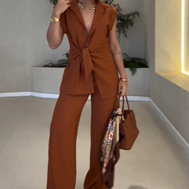 Ivette - Ensemble élégant avec blouse sans manches et pantalon taille haute
