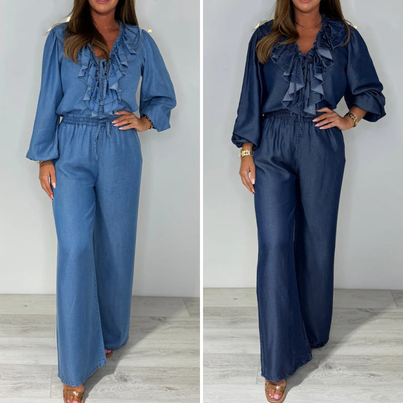Sorina - Ensemble Décontracté à Manches Longues et Pantalon à Jambes Larges