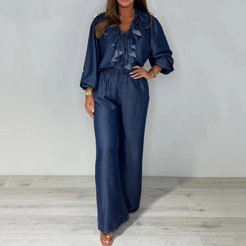 Sorina - Ensemble Décontracté à Manches Longues et Pantalon à Jambes Larges