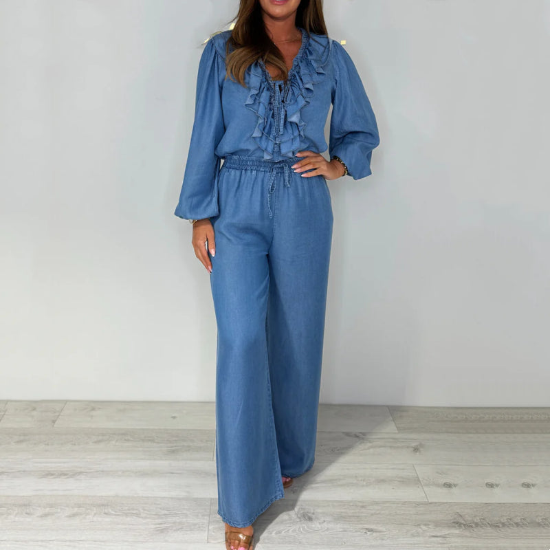 Sorina - Ensemble Décontracté à Manches Longues et Pantalon à Jambes Larges