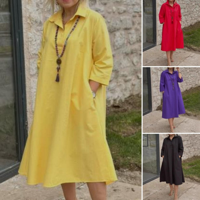 Kaela - Robe Décontractée Unie pour Femmes avec Poches Pratiques