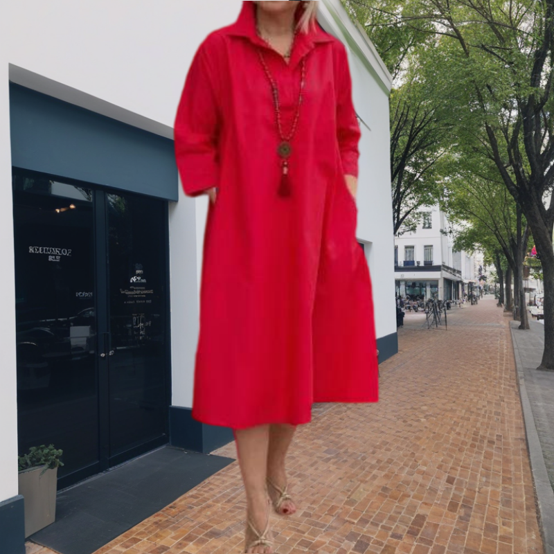 Kaela - Robe Décontractée Unie pour Femmes avec Poches Pratiques